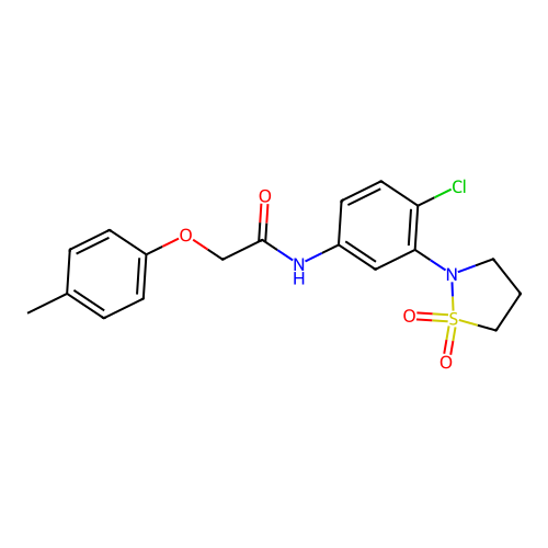N-(4-chloro-3-(1,1-dioxidoisothiazolidin-2-yl)phenyl)-2-(p-tolyloxy)acetamide structure