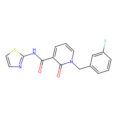 1-(3-fluorobenzyl)-2-oxo-N-(thiazol-2-yl)-1,2-dihydropyridine-3-carboxamide structure