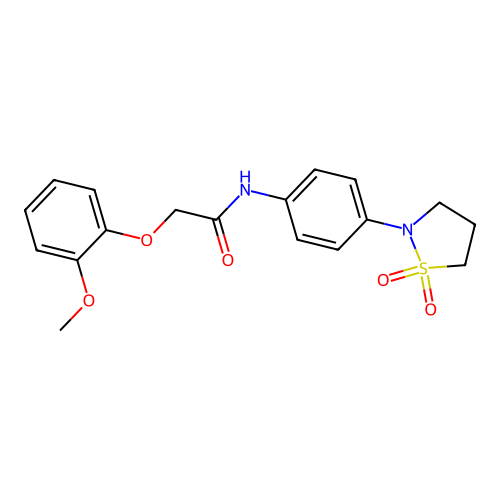 N-(4-(1,1-dioxidoisothiazolidin-2-yl)phenyl)-2-(2-methoxyphenoxy)acetamide structure