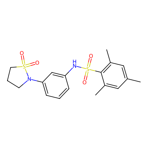 N-(3-(1,1-dioxidoisothiazolidin-2-yl)phenyl)-2,4,6-trimethylbenzenesulfonamide structure