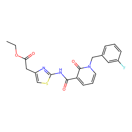 ethyl 2-(2-{1-[(3-fluorophenyl)methyl]-2-oxo-1,2-dihydropyridine-3-amido}-1,3-thiazol-4-yl)acetate structure