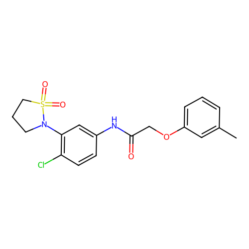 N-(4-chloro-3-(1,1-dioxidoisothiazolidin-2-yl)phenyl)-2-(m-tolyloxy)acetamide structure