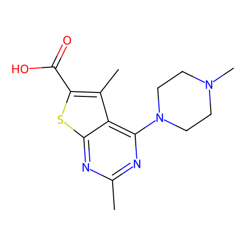 2,5-Dimethyl-4-(4-methylpiperazin-1-yl)thieno[2,3-d]pyrimidine-6-carboxylic acid structure