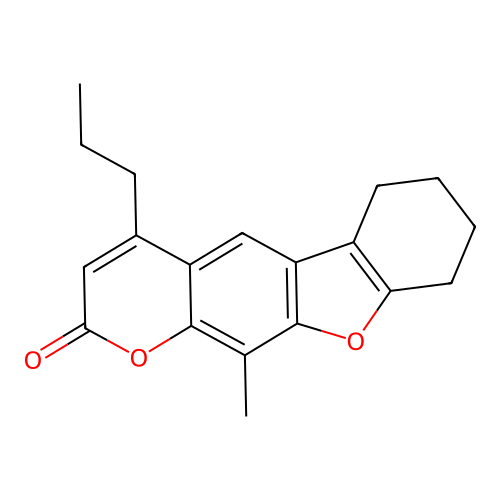 11-methyl-4-propyl-6,7,8,9-tetrahydro-2H-benzofuro[3,2-g]chromen-2-one structure