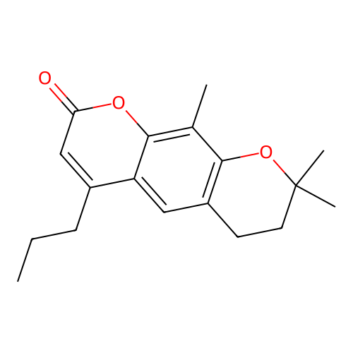 8,8,10-trimethyl-4-propyl-7,8-dihydro-2H,6H-pyrano[3,2-g]chromen-2-one structure
