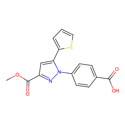 Methyl 1-(4-carboxyphenyl)-5-thien-2-yl-1H-pyrazole-3-carboxylate structure