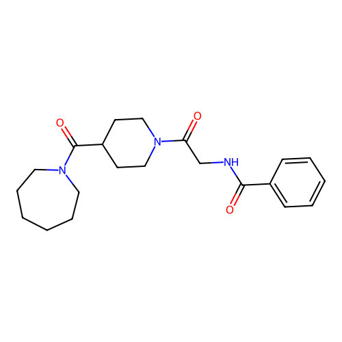 N-(2-(4-(azepane-1-carbonyl)piperidin-1-yl)-2-oxoethyl)benzamide structure