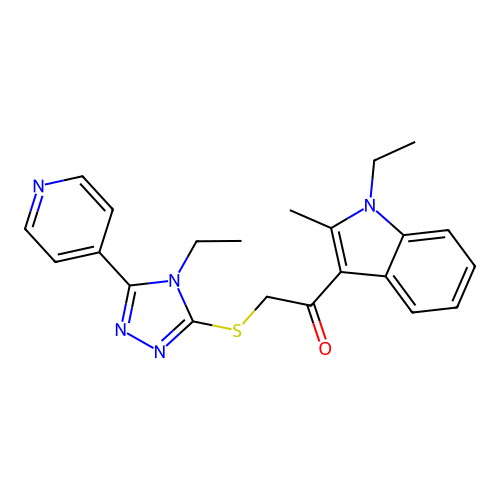 1-(1-ethyl-2-methyl-1H-indol-3-yl)-2-{[4-ethyl-5-(pyridin-4-yl)-4H-1,2,4-triazol-3-yl]sulfanyl}ethanone structure