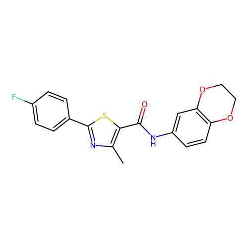 N-(2,3-dihydro-1,4-benzodioxin-6-yl)-2-(4-fluorophenyl)-4-methyl-1,3-thiazole-5-carboxamide structure