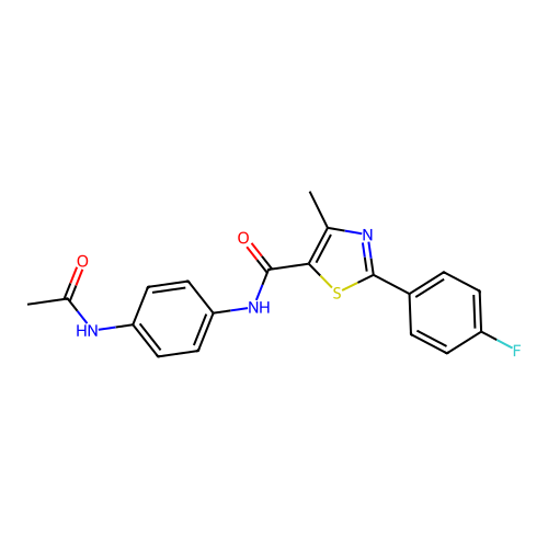 N-[4-(acetylamino)phenyl]-2-(4-fluorophenyl)-4-methyl-1,3-thiazole-5-carboxamide structure