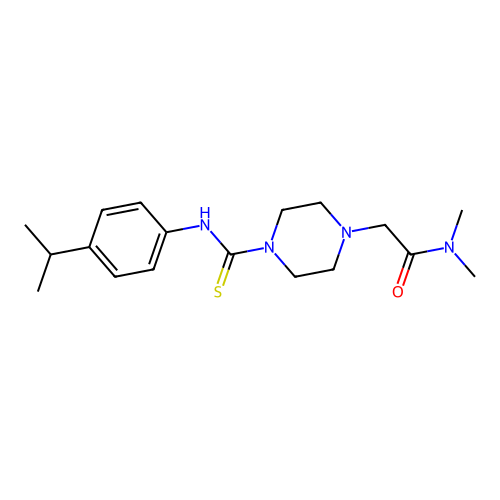 N,N-dimethyl-2-(4-{[4-(propan-2-yl)phenyl]carbamothioyl}piperazin-1-yl)acetamide structure