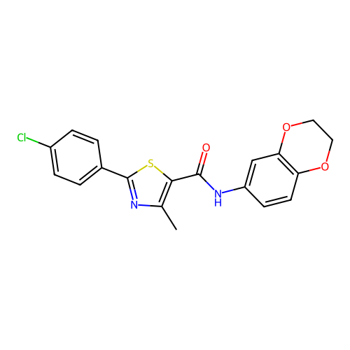 2-(4-chlorophenyl)-N-(2,3-dihydro-1,4-benzodioxin-6-yl)-4-methyl-1,3-thiazole-5-carboxamide structure