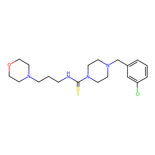 4-(3-chlorobenzyl)-N-[3-(morpholin-4-yl)propyl]piperazine-1-carbothioamide structure