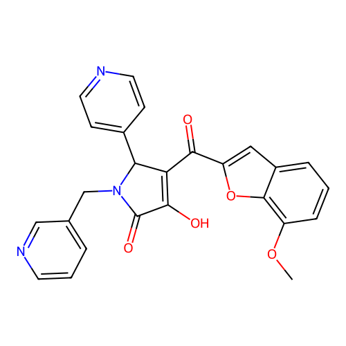 (4E)-4-[hydroxy(7-methoxy-1-benzofuran-2-yl)methylidene]-5-(pyridin-4-yl)-1-(pyridin-3-ylmethyl)pyrrolidine-2,3-dione structure