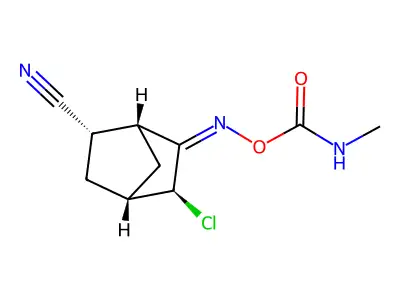 Bicyclo[2.2.1]heptane-2-carbonitrile, 5-chloro-6-[[[(methylamino)carbonyl]oxy]imino]-, (1R,2S,4S,5S)-rel- structure