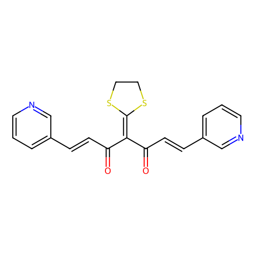 (1E,6E)-4-(1,3-dithiolan-2-ylidene)-1,7-di(3-pyridyl)hepta-1,6-diene-3,5-dione structure