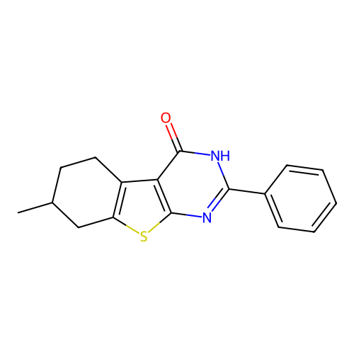 (1)Benzothieno(2,3-d)pyrimidin-4(1H)-one, 5,6,7,8-tetrahydro-7-methyl-2-phenyl- structure