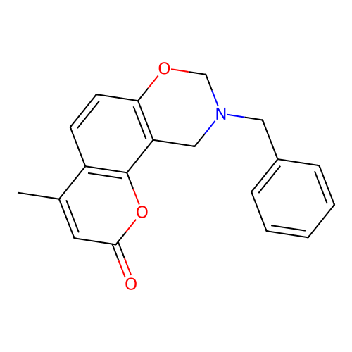 9-benzyl-4-methyl-9,10-dihydro-2H,8H-chromeno[8,7-e][1,3]oxazin-2-one structure