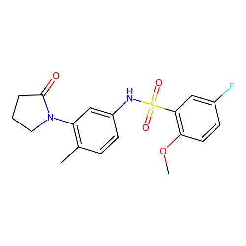 5-fluoro-2-methoxy-N-(4-methyl-3-(2-oxopyrrolidin-1-yl)phenyl)benzenesulfonamide structure