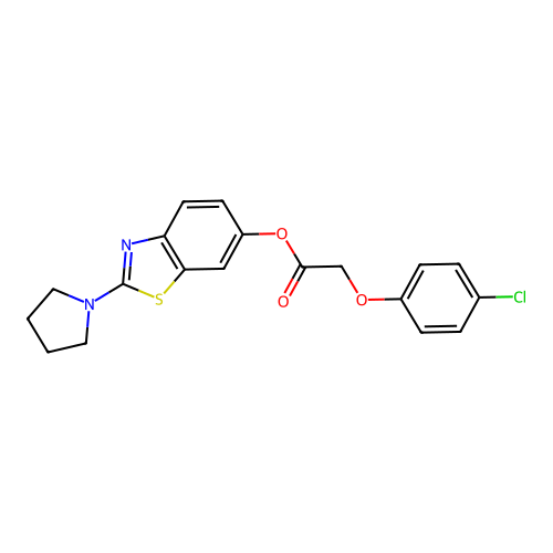 2-(Pyrrolidin-1-yl)benzo[d]thiazol-6-yl 2-(4-chlorophenoxy)acetate structure