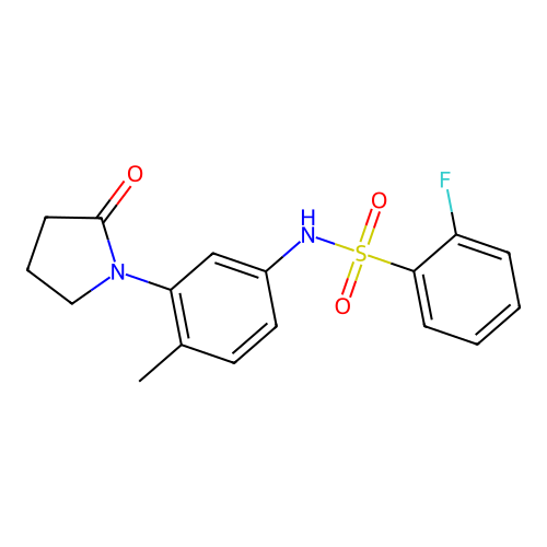2-fluoro-N-(4-methyl-3-(2-oxopyrrolidin-1-yl)phenyl)benzenesulfonamide structure