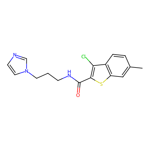 3-chloro-N-(3-imidazol-1-ylpropyl)-6-methyl-1-benzothiophene-2-carboxamide structure