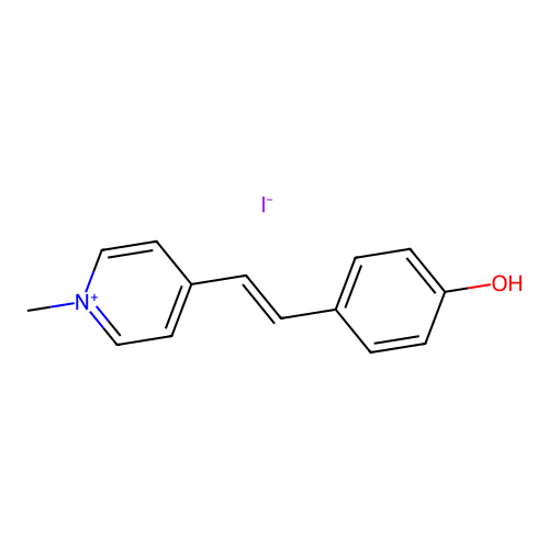 Pyridinium, 4-(2-(4-hydroxyphenyl)ethenyl)-1-methyl-, iodide (1:1) structure