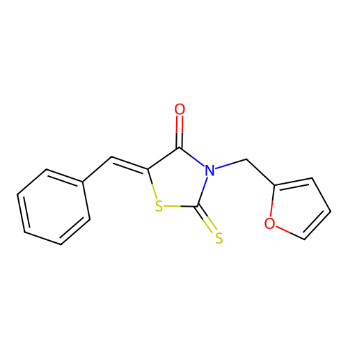 (5Z)-5-benzylidene-3-(furan-2-ylmethyl)-2-thioxo-1,3-thiazolidin-4-one structure