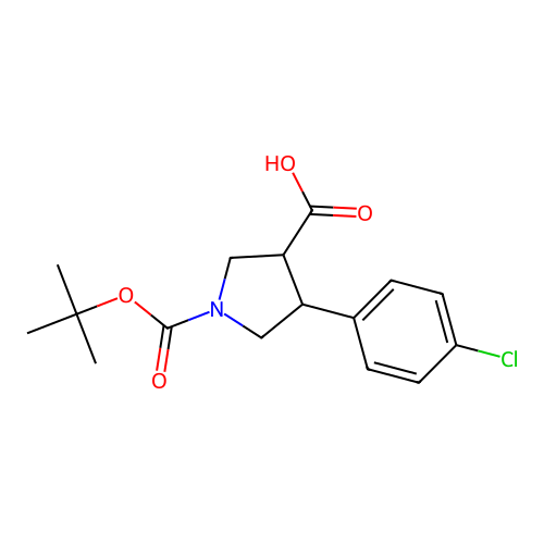 trans-1-Boc-4-(4-chlorophenyl)-pyrrolidine-3-carboxylic acid structure