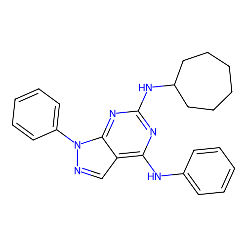 N~6~-cycloheptyl-N~4~,1-diphenyl-1H-pyrazolo[3,4-d]pyrimidine-4,6-diamine structure