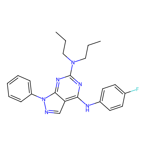 N4-(4-fluorophenyl)-1-phenyl-N6,N6-dipropyl-1H-pyrazolo[3,4-d]pyrimidine-4,6-diamine structure