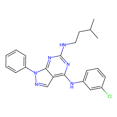 N4-(3-chlorophenyl)-N6-(3-methylbutyl)-1-phenyl-1H-pyrazolo[3,4-d]pyrimidine-4,6-diamine structure