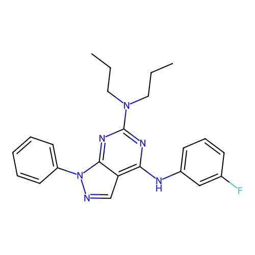 N4-(3-fluorophenyl)-1-phenyl-N6,N6-dipropyl-1H-pyrazolo[3,4-d]pyrimidine-4,6-diamine structure