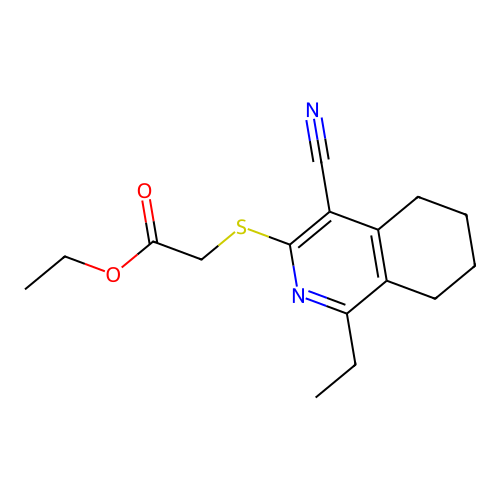 Ethyl [(4-cyano-1-ethyl-5,6,7,8-tetrahydro-3-isoquinolinyl)thio]acetate structure