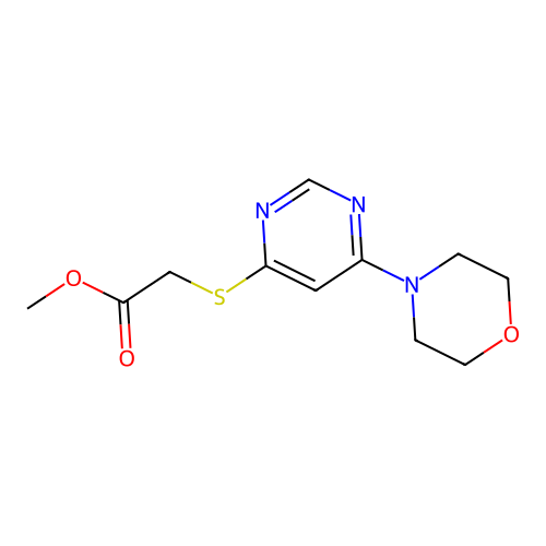 Acetic acid, ((6-(4-morpholinyl)-4-pyrimidinyl)thio)-, methyl ester structure