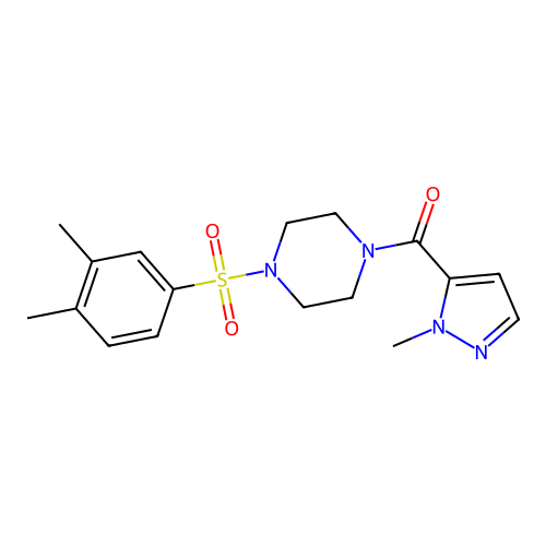 [4-(3,4-Dimethylphenyl)sulfonylpiperazin-1-yl]-(2-methylpyrazol-3-yl)methanone structure