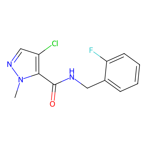 4-chloro-N-[(2-fluorophenyl)methyl]-2-methylpyrazole-3-carboxamide structure