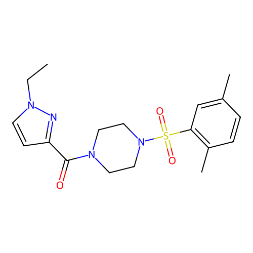 [4-(2,5-Dimethylphenyl)sulfonylpiperazin-1-yl]-(1-ethylpyrazol-3-yl)methanone structure