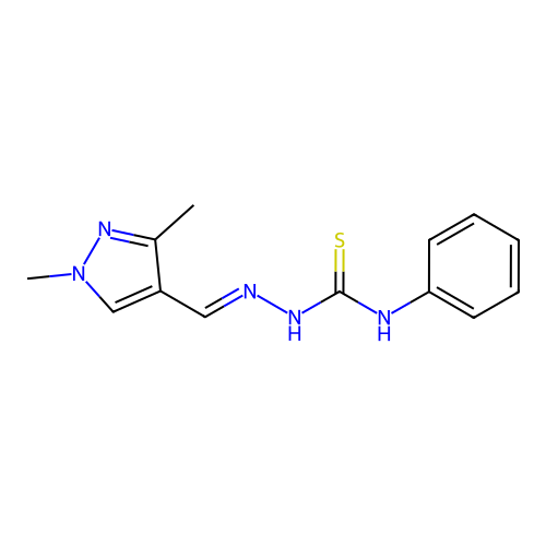 1-[(E)-(1,3-dimethylpyrazol-4-yl)methylideneamino]-3-phenylthiourea structure