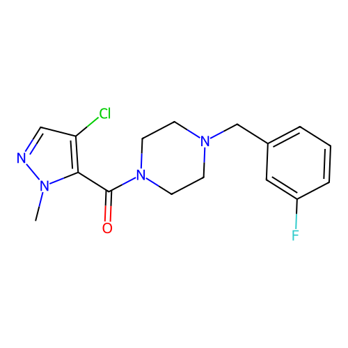 (4-chloro-2-methylpyrazol-3-yl)-[4-[(3-fluorophenyl)methyl]piperazin-1-yl]methanone structure