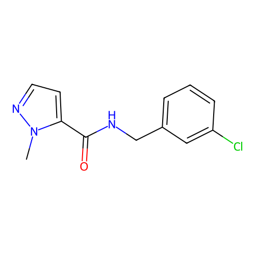 N-[(3-chlorophenyl)methyl]-2-methylpyrazole-3-carboxamide structure