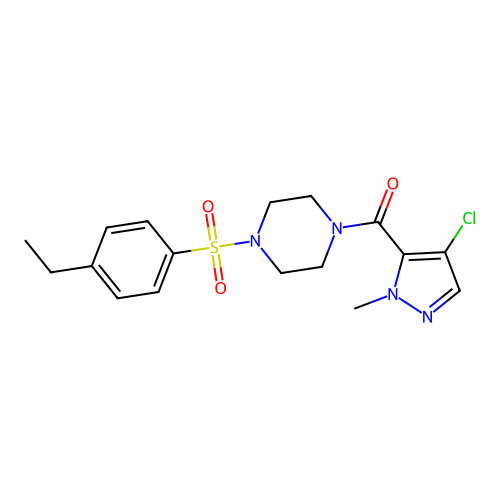 (4-chloro-2-methylpyrazol-3-yl)-[4-(4-ethylphenyl)sulfonylpiperazin-1-yl]methanone structure