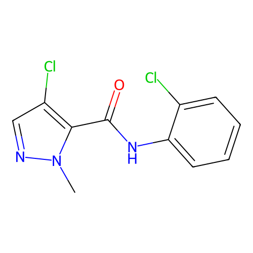 4-chloro-N-(2-chlorophenyl)-2-methylpyrazole-3-carboxamide structure