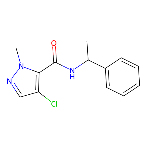 4-chloro-2-methyl-N-(1-phenylethyl)pyrazole-3-carboxamide structure