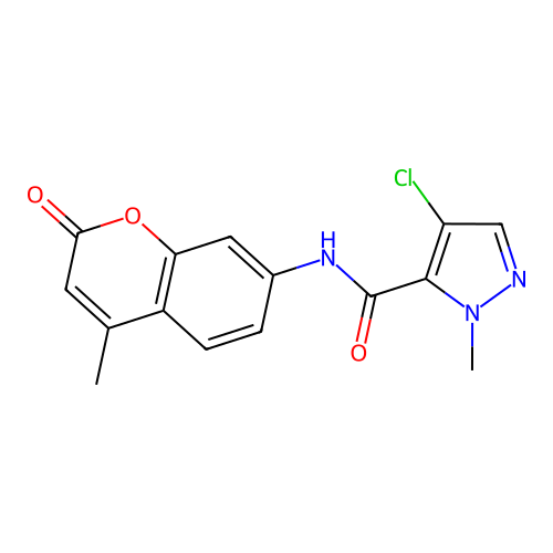 4-chloro-2-methyl-N-(4-methyl-2-oxochromen-7-yl)pyrazole-3-carboxamide structure