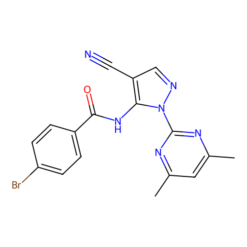 4-bromo-N-[4-cyano-2-(4,6-dimethylpyrimidin-2-yl)pyrazol-3-yl]benzamide structure