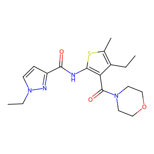 1-ethyl-N-[4-ethyl-5-methyl-3-(morpholine-4-carbonyl)thiophen-2-yl]pyrazole-3-carboxamide structure