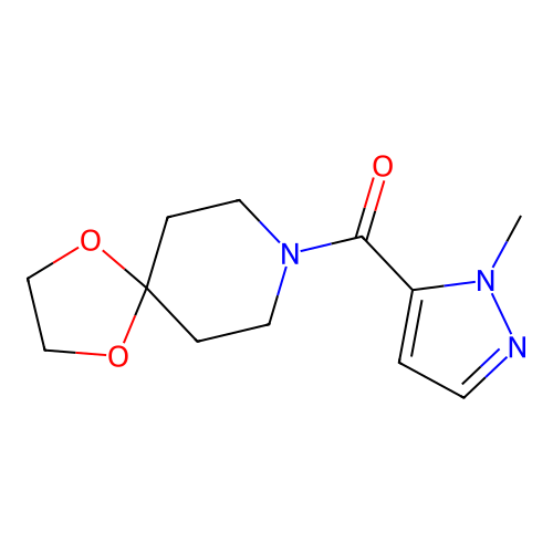 1,4-Dioxa-8-azaspiro[4.5]decan-8-yl-(2-methylpyrazol-3-yl)methanone structure