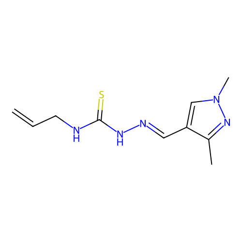 1-[(E)-(1,3-dimethylpyrazol-4-yl)methylideneamino]-3-prop-2-enylthiourea structure