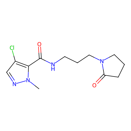 4-chloro-2-methyl-N-[3-(2-oxopyrrolidin-1-yl)propyl]pyrazole-3-carboxamide structure